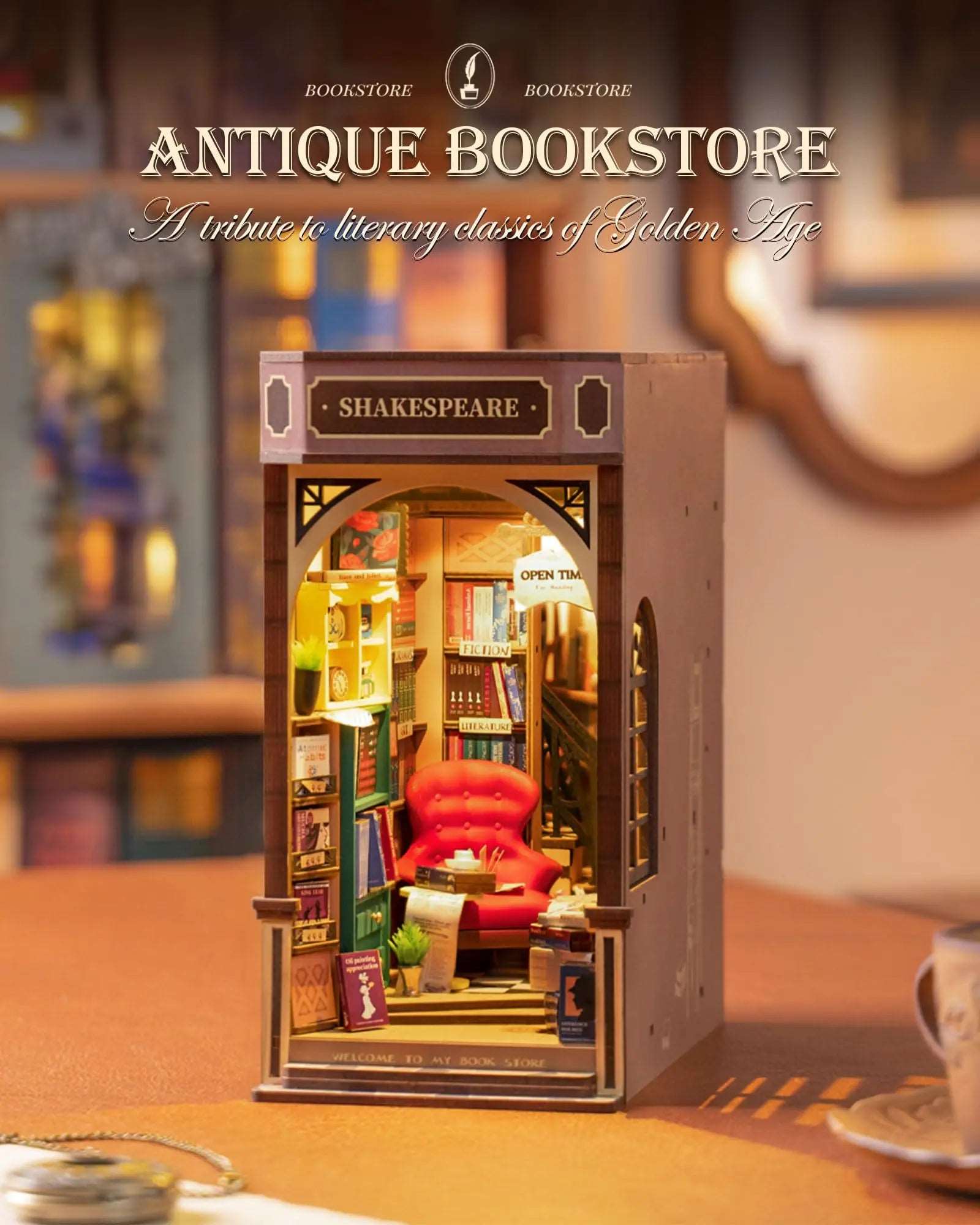 SERRE LIVRE - BOOK NOOK - LIBRAIRIE SHAKESPEARE - CULTURE MAQUETTE - EXPERT MAQUETTE BOIS et METAL - DIY - ROBOTIME