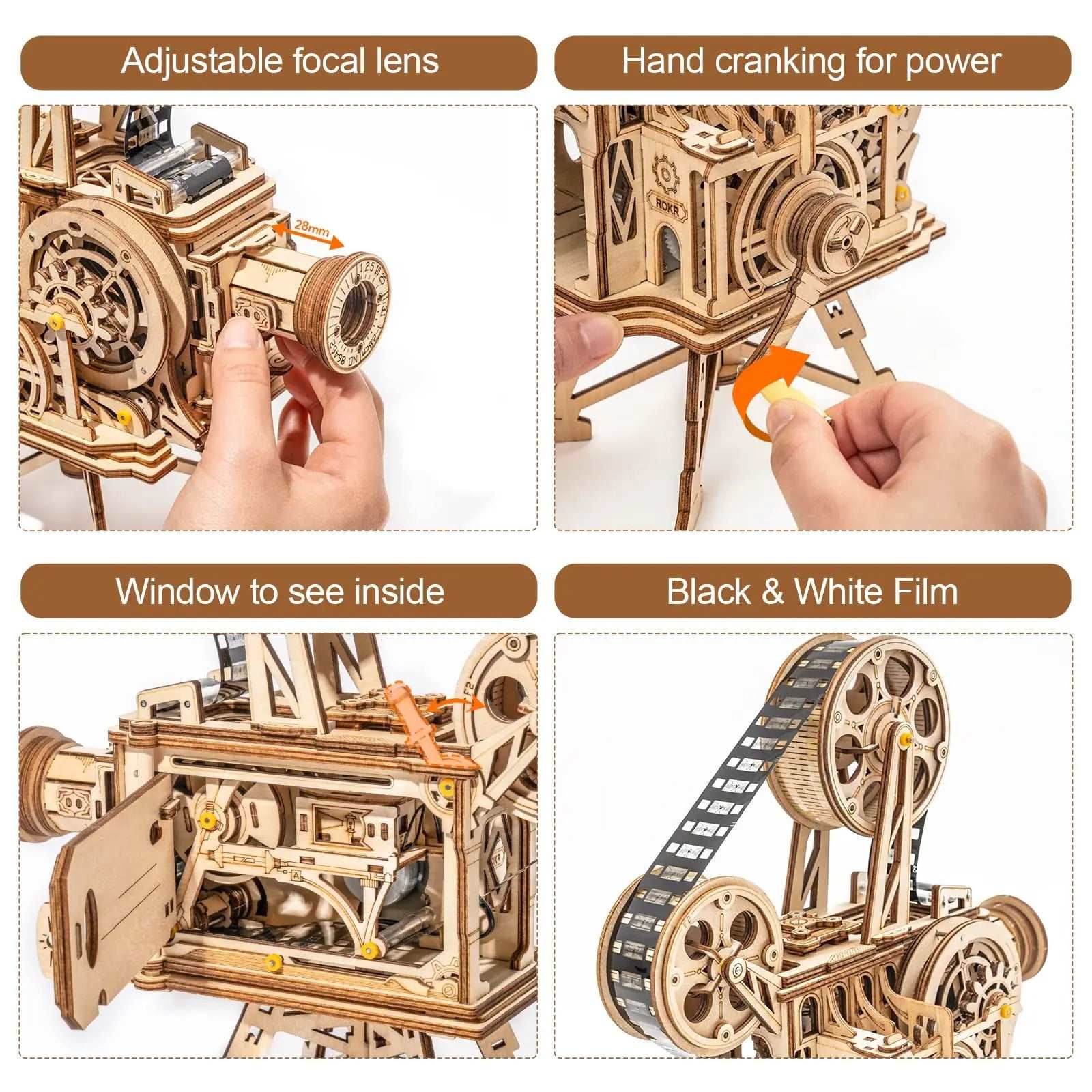 Détails Caméra Rétro en bois DIY puzzle 3D